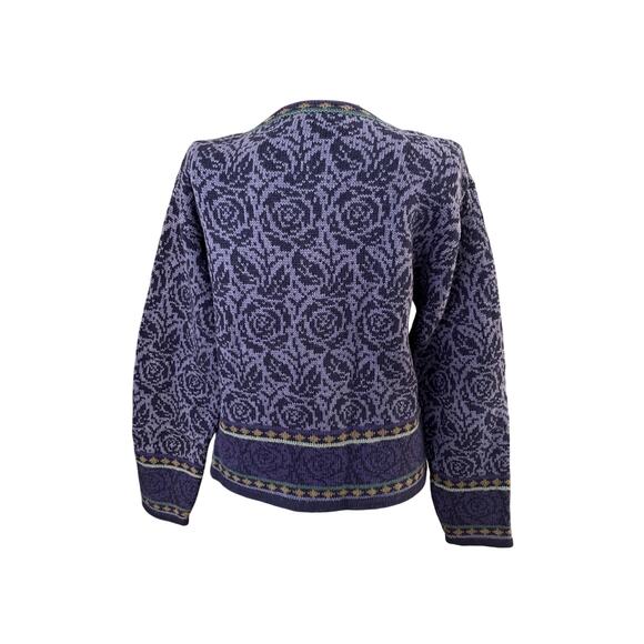 Nomadic Traders Sz M Floral Cardigan Sweater Purple Ramie Cottage Vintage Nordic - Picture 2 of 13